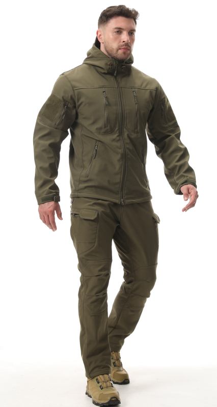 Tréningová uniforma z nylonu, soft shell set pre mužov, vzor: jednobarevný / kamufláž, zima, jar, jeseň