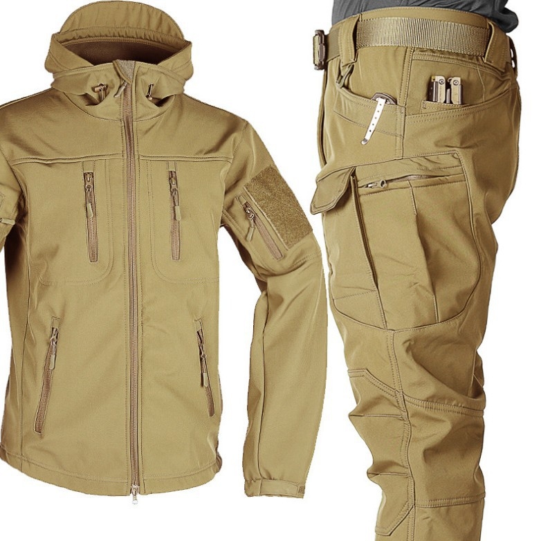 Tréningová uniforma z nylonu, soft shell set pre mužov, vzor: jednobarevný / kamufláž, zima, jar, jeseň