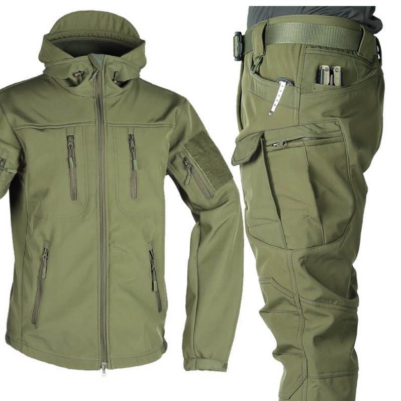 Tréningová uniforma z nylonu, soft shell set pre mužov, vzor: jednobarevný / kamufláž, zima, jar, jeseň