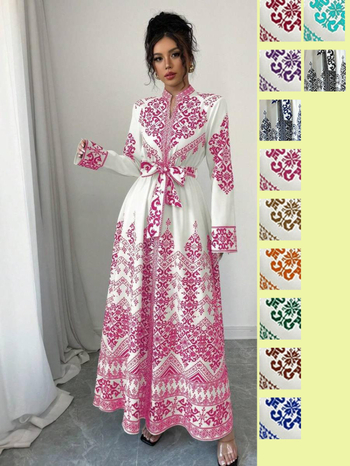 Rochie cu decolteu în V, imprimeu floral, mâneci lungi, croială A-line, poliester
