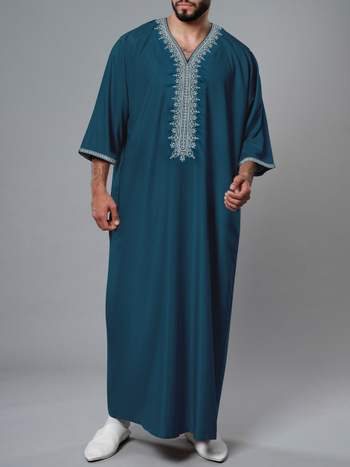 Pánsky marockého štýlu vyšívaný kaftan s bočnou kapsou, zmes polyester-spandex 95/5, vhodný pre štyri ročné obdobia, jar 2025 uvedenie