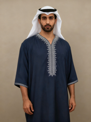 Pánsky marockého štýlu vyšívaný kaftan s bočnou kapsou, zmes polyester-spandex 95/5, vhodný pre štyri ročné obdobia, jar 2025 uvedenie