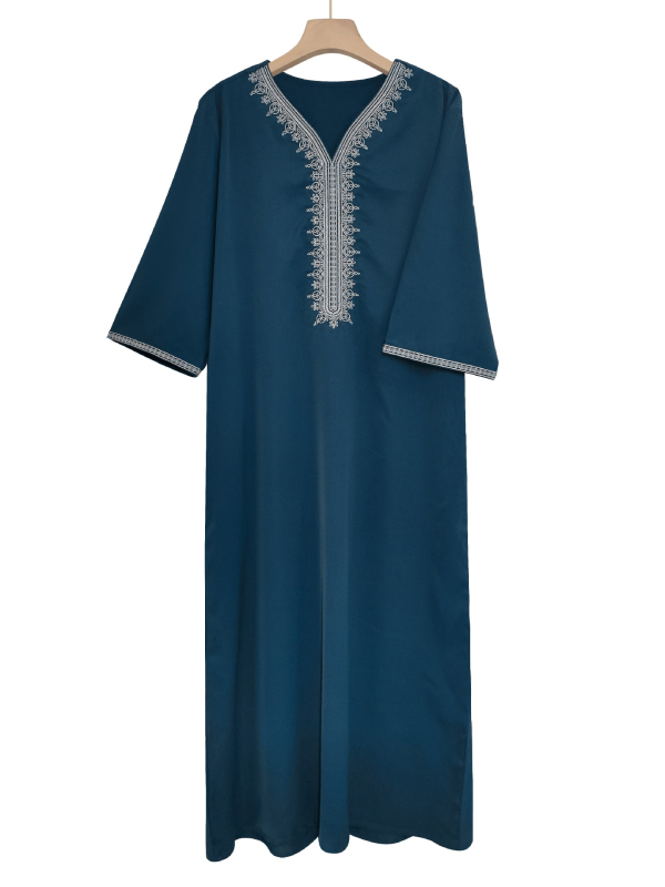 Pánsky marockého štýlu vyšívaný kaftan s bočnou kapsou, zmes polyester-spandex 95/5, vhodný pre štyri ročné obdobia, jar 2025 uvedenie