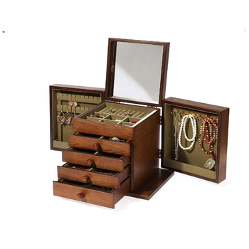 Fából készült vintage ékszertároló szekrény asztali smink-tükörrel és több rétegű rendezővel
