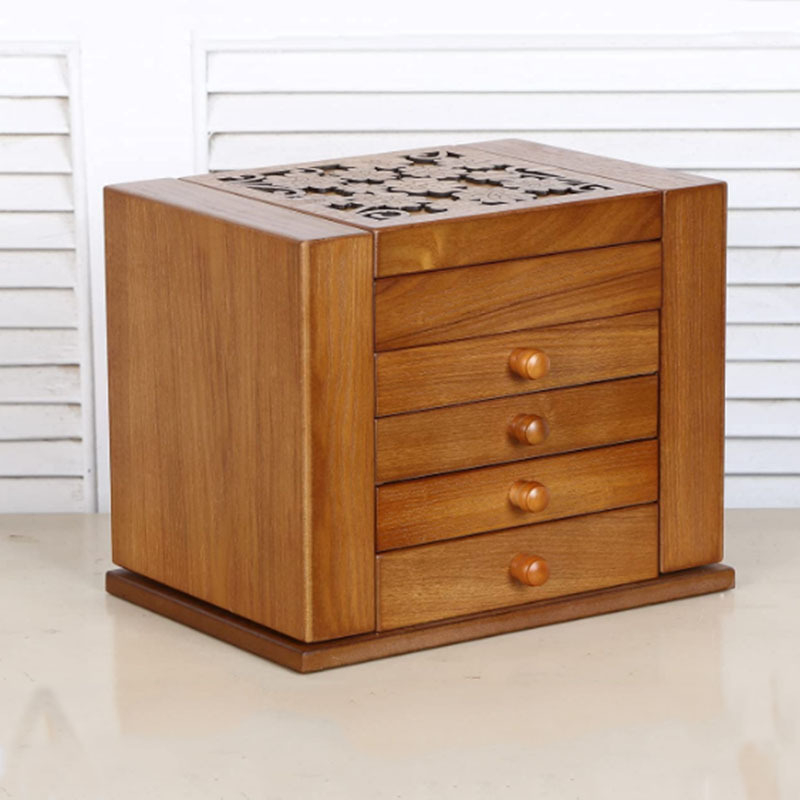 Fából készült vintage ékszertároló szekrény asztali smink-tükörrel és több rétegű rendezővel