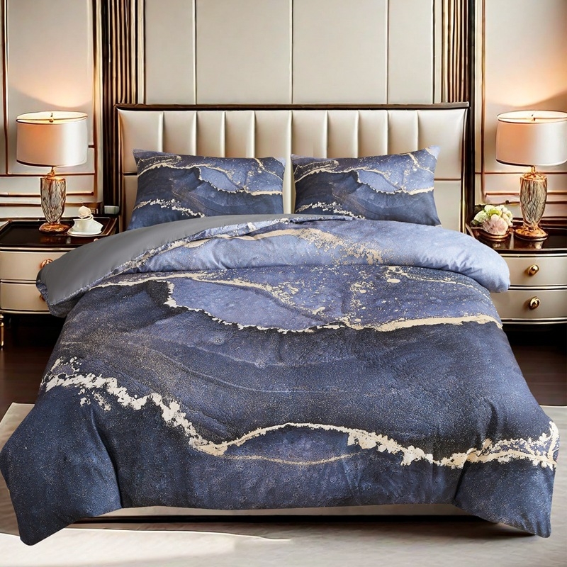 Četverodijelni set posteljine s digitalnim printom, nordijskog stila, brušena tekstura