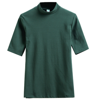 Ženski pamučni T-shirt, uski kroj, polu-visoka ovratnica, rukavi srednje dužine, jednostavan uzorak