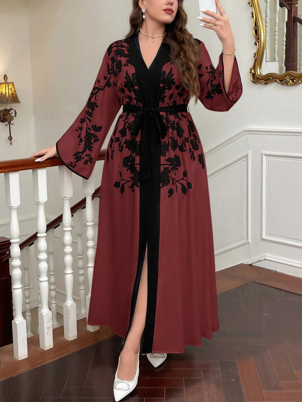 Ilga su išspausdintu raštu, V formos kaklo iškirptė, ilgomis rankovėmis, poliesterio audinys (≥95%)