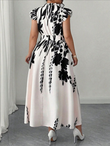 A linijos midi suknelė su gėlių raštu, poliesteris, skaitmeninis spausdinimas