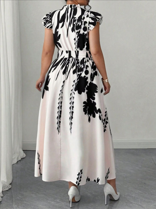 A linijos midi suknelė su gėlių raštu, poliesteris, skaitmeninis spausdinimas