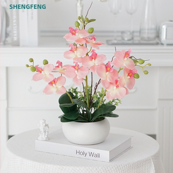 Shengfeng Phalaenopsis umelé kvety bonsai set v keramickej nádobe – dekorácia obývačky; odroda: Phalaenopsis; materiál: hodvábne kvety; použitie: svadby, fotografovanie, domáca výzdoba