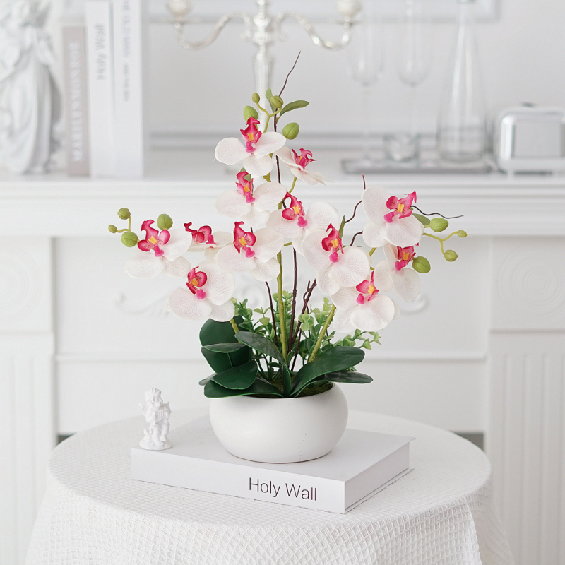 Shengfeng Phalaenopsis umelé kvety bonsai set v keramickej nádobe – dekorácia obývačky; odroda: Phalaenopsis; materiál: hodvábne kvety; použitie: svadby, fotografovanie, domáca výzdoba