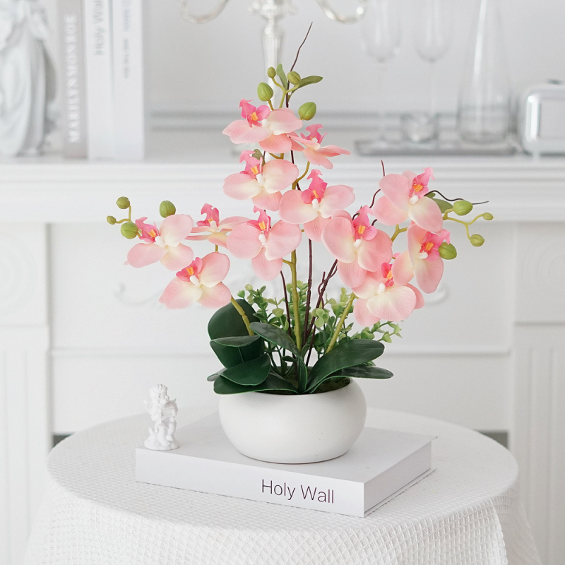 Shengfeng Phalaenopsis umelé kvety bonsai set v keramickej nádobe – dekorácia obývačky; odroda: Phalaenopsis; materiál: hodvábne kvety; použitie: svadby, fotografovanie, domáca výzdoba
