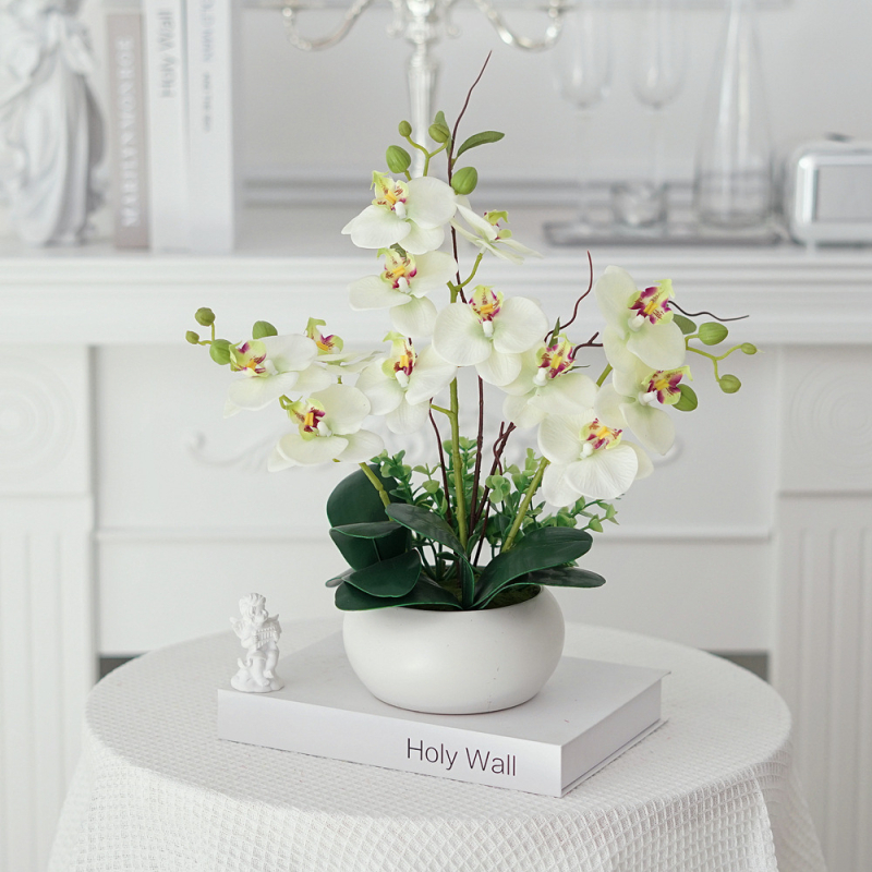 Shengfeng Phalaenopsis umelé kvety bonsai set v keramickej nádobe – dekorácia obývačky; odroda: Phalaenopsis; materiál: hodvábne kvety; použitie: svadby, fotografovanie, domáca výzdoba