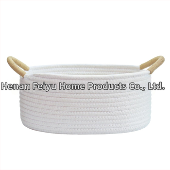 Ovláľny kôš z bavlneného lanka na domáce usporiadanie, s omotaným držadlom, pastoraálny štýl, Flying feather značka, vhodný pre hračky pre domáce zvieratá a drobnosti