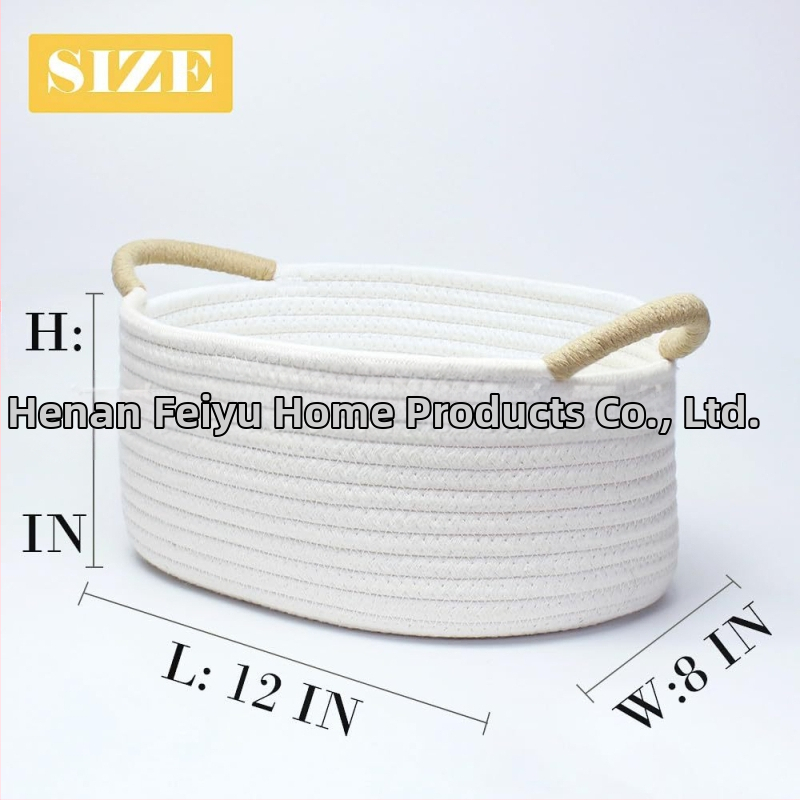 Ovāls glabāšanas grozs no kokvilnas auklas ar apvilktu rokturi, mājas uzglabāšanai, pastorālais stils, Flying feather zīmols, piemērots mājdzīvnieku rotaļlietām un sīkumiem