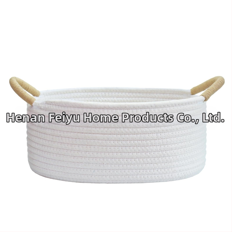 Ovláľny kôš z bavlneného lanka na domáce usporiadanie, s omotaným držadlom, pastoraálny štýl, Flying feather značka, vhodný pre hračky pre domáce zvieratá a drobnosti