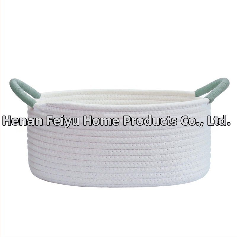 Ovláľny kôš z bavlneného lanka na domáce usporiadanie, s omotaným držadlom, pastoraálny štýl, Flying feather značka, vhodný pre hračky pre domáce zvieratá a drobnosti