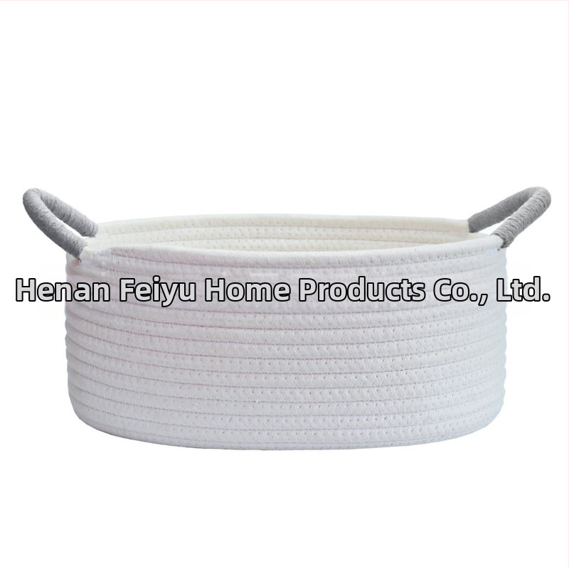 Ovláľny kôš z bavlneného lanka na domáce usporiadanie, s omotaným držadlom, pastoraálny štýl, Flying feather značka, vhodný pre hračky pre domáce zvieratá a drobnosti