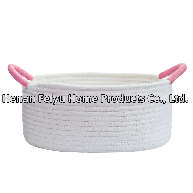 Ovláľny kôš z bavlneného lanka na domáce usporiadanie, s omotaným držadlom, pastoraálny štýl, Flying feather značka, vhodný pre hračky pre domáce zvieratá a drobnosti