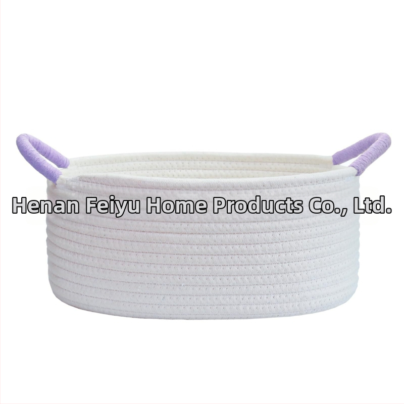 Ovláľny kôš z bavlneného lanka na domáce usporiadanie, s omotaným držadlom, pastoraálny štýl, Flying feather značka, vhodný pre hračky pre domáce zvieratá a drobnosti