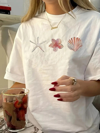 Pamučna majica s labavim krojem, okrugli ovratnik, kratki rukavi, šumski stil, 95% pamuk, proljeće 2025
