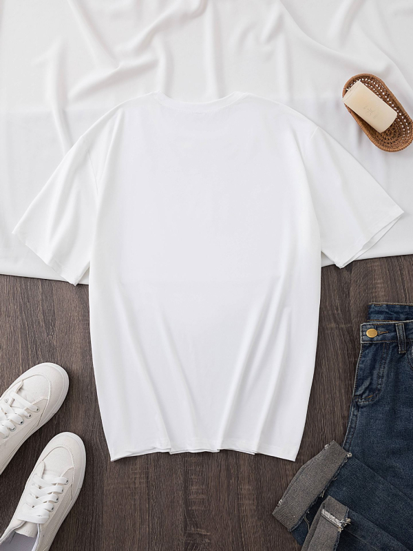 Pamučna majica s labavim krojem, okrugli ovratnik, kratki rukavi, šumski stil, 95% pamuk, proljeće 2025