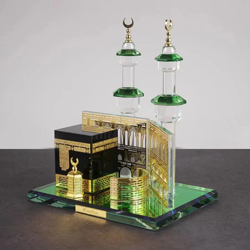 Sklenený geometrický architektonický model – Mecca Clock Tower, volanie k modlitbe, visiaca ozdoba s intarziou