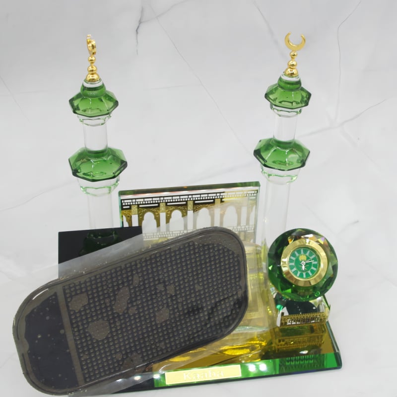 Sklenený geometrický architektonický model – Mecca Clock Tower, volanie k modlitbe, visiaca ozdoba s intarziou