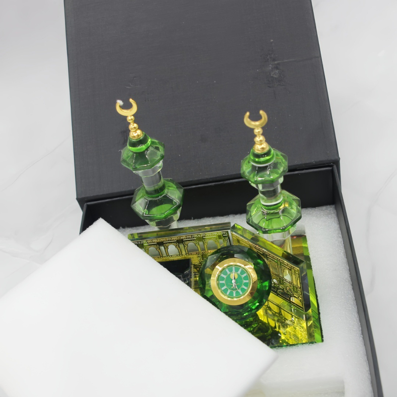 Sklenený geometrický architektonický model – Mecca Clock Tower, volanie k modlitbe, visiaca ozdoba s intarziou