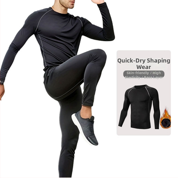 Pánska športová súprava so štíhlym strihom, dlhé rukávy, okrúhly výstrih, polyester s 8% elastan, podšívka Milk Silk, jednofarebná