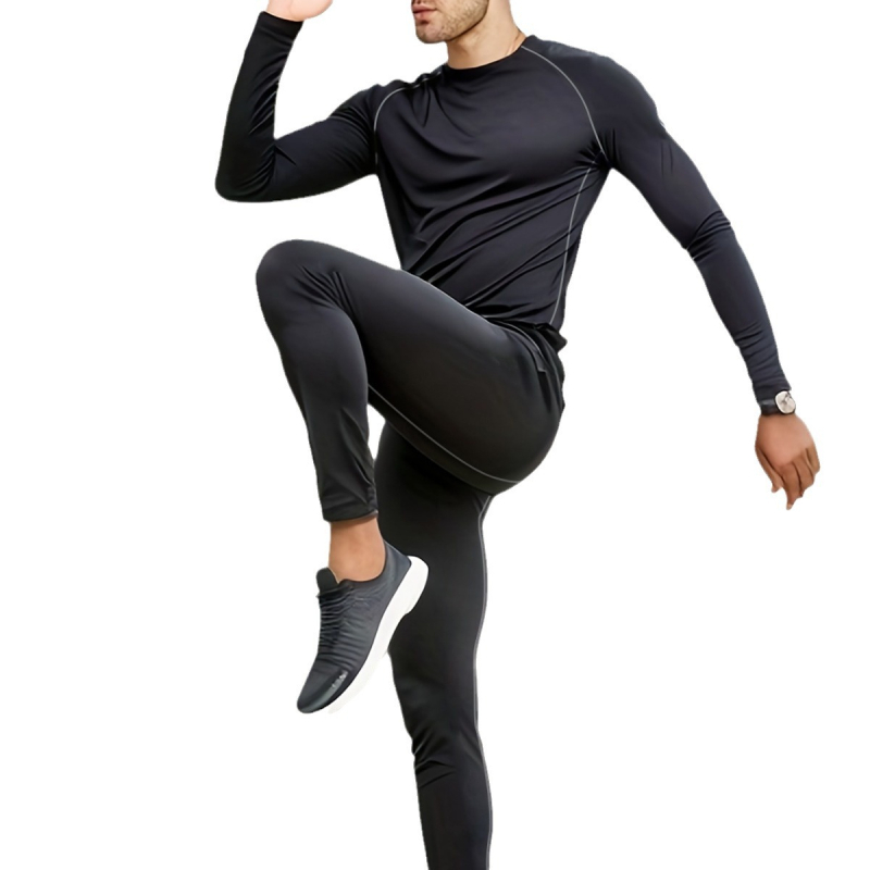 Pánska športová súprava so štíhlym strihom, dlhé rukávy, okrúhly výstrih, polyester s 8% elastan, podšívka Milk Silk, jednofarebná