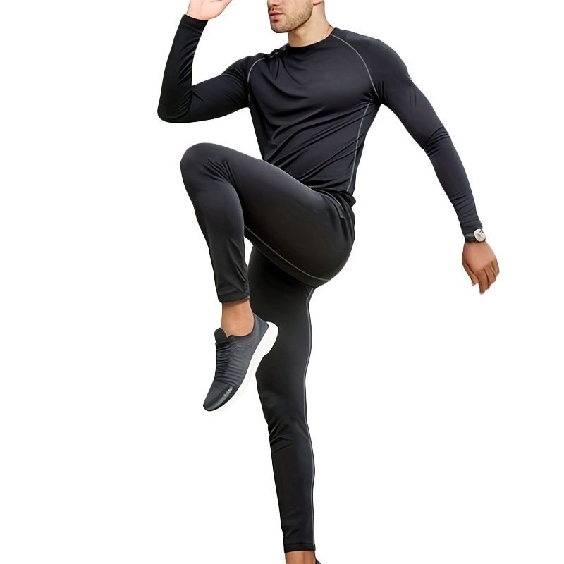 Pánska športová súprava so štíhlym strihom, dlhé rukávy, okrúhly výstrih, polyester s 8% elastan, podšívka Milk Silk, jednofarebná