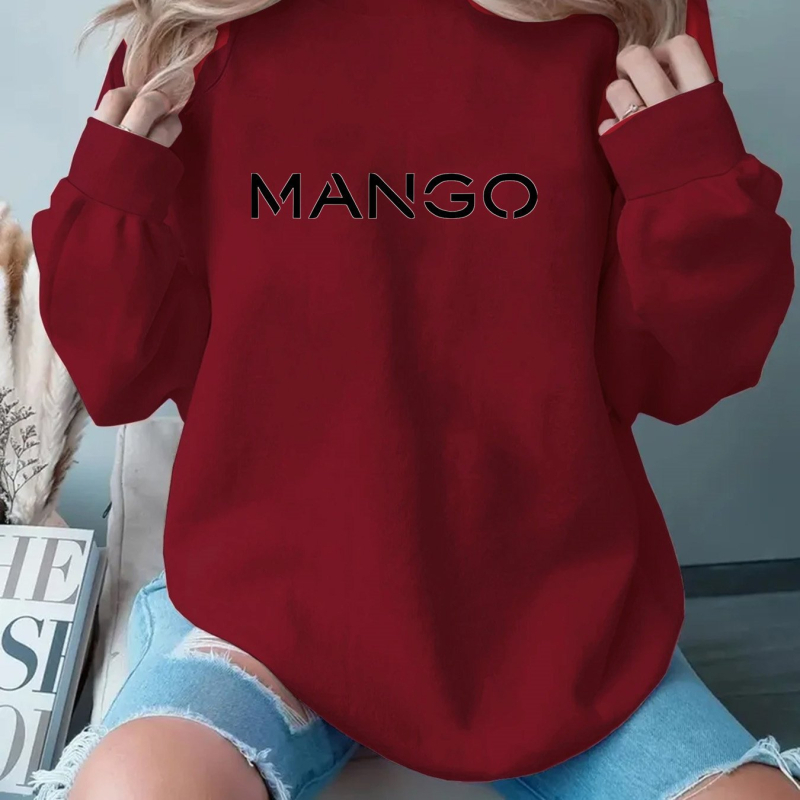 Ženski pulover s tiskom slova, okrugli izrez, dugi rukavi, ležeran kroj, poliester fleece