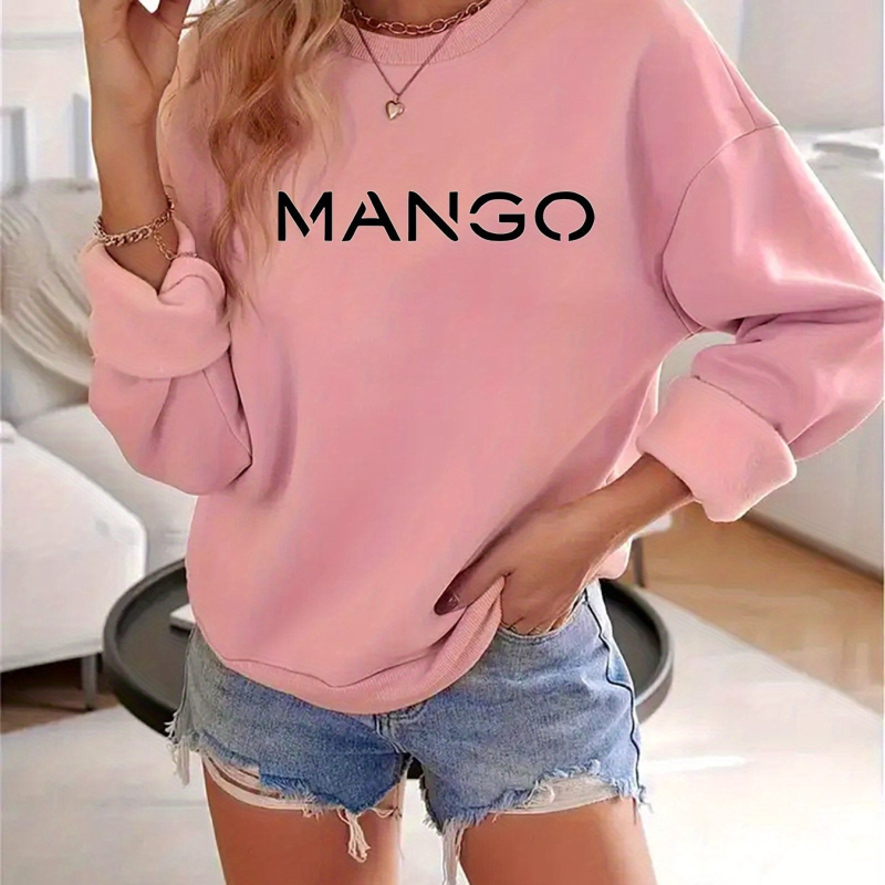 Ženski pulover s tiskom slova, okrugli izrez, dugi rukavi, ležeran kroj, poliester fleece