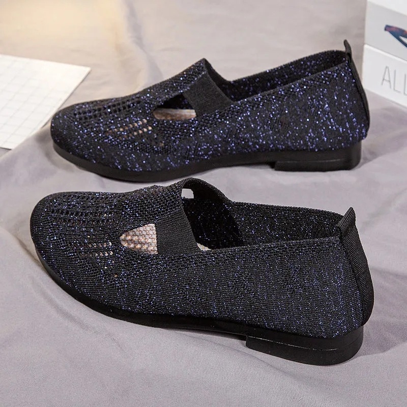 Ženske slip-on tenisice s prozračnim mrežastim gornjim dijelom, laganom PU đonom, zaobljena prst i niski heel 1–3 cm, za žene srednje dobi i starije