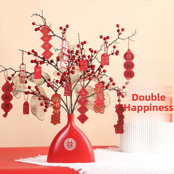 Qiyang Umelé kvety — Granátové jablko, Bohatá ovocná odroda, Materiál 1390, určené na obývaciu izbu a svadobnú výzdobu