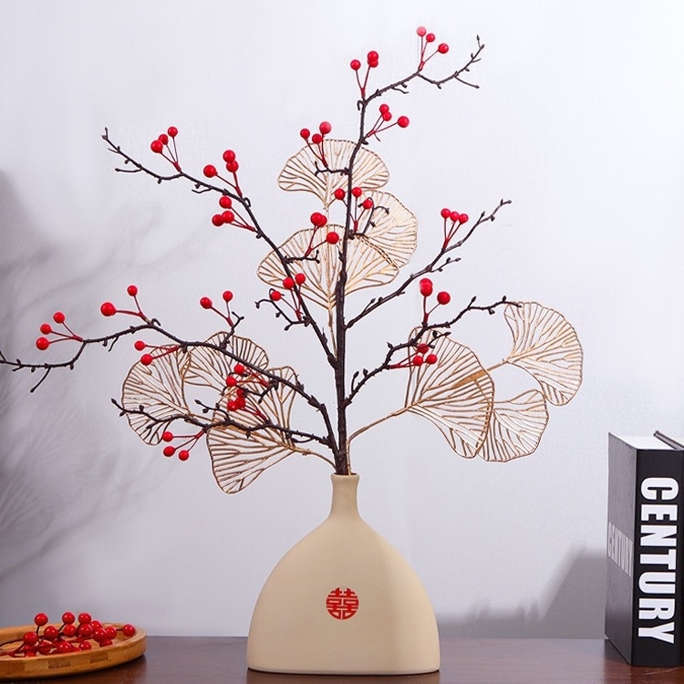 Qiyang Umelé kvety — Granátové jablko, Bohatá ovocná odroda, Materiál 1390, určené na obývaciu izbu a svadobnú výzdobu