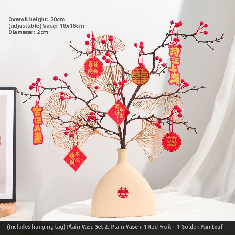 Qiyang Umelé kvety — Granátové jablko, Bohatá ovocná odroda, Materiál 1390, určené na obývaciu izbu a svadobnú výzdobu