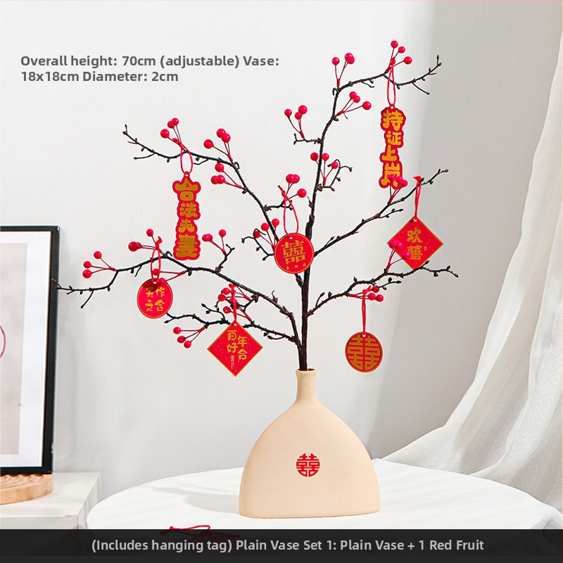 Qiyang Umelé kvety — Granátové jablko, Bohatá ovocná odroda, Materiál 1390, určené na obývaciu izbu a svadobnú výzdobu