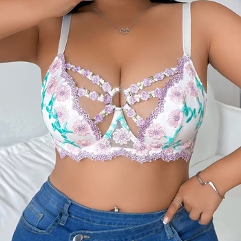 Ženské sexy spodné prádlo s vyšívanou sieťovinou, s kosticou, 3/4 košíček, pevné dvojité ramienka, polyester