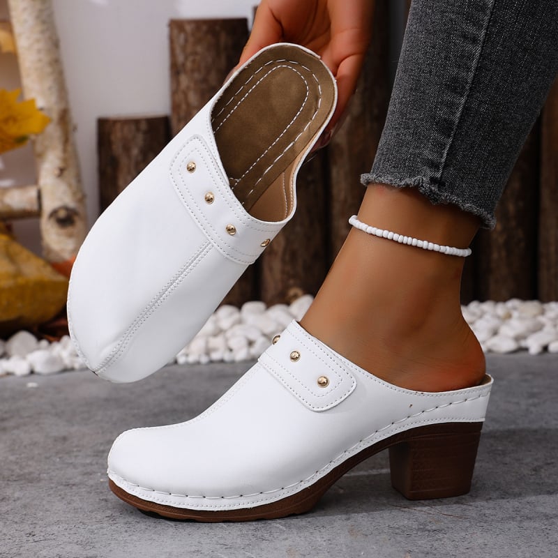 Πέδιλα με ανοιχτό δάχτυλο, άνω μέρος από τεχνητό δέρμα, PU σόλα, γαλλικό τακούνι 6–8 εκ.