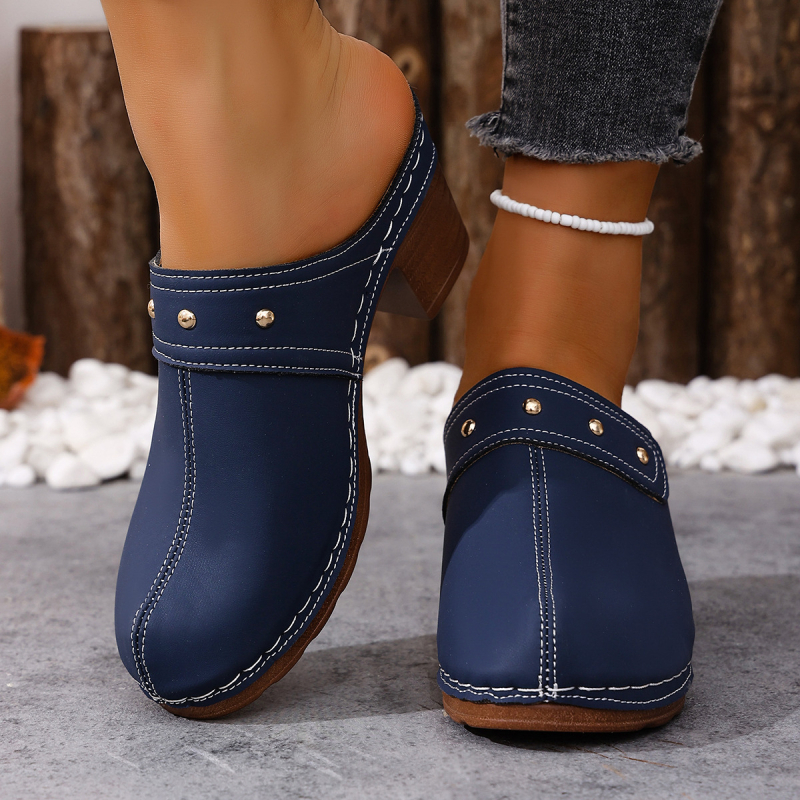 Πέδιλα με ανοιχτό δάχτυλο, άνω μέρος από τεχνητό δέρμα, PU σόλα, γαλλικό τακούνι 6–8 εκ.