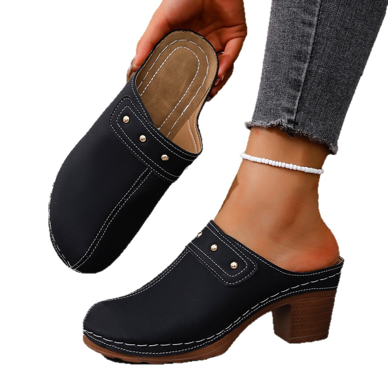 Πέδιλα με ανοιχτό δάχτυλο, άνω μέρος από τεχνητό δέρμα, PU σόλα, γαλλικό τακούνι 6–8 εκ.