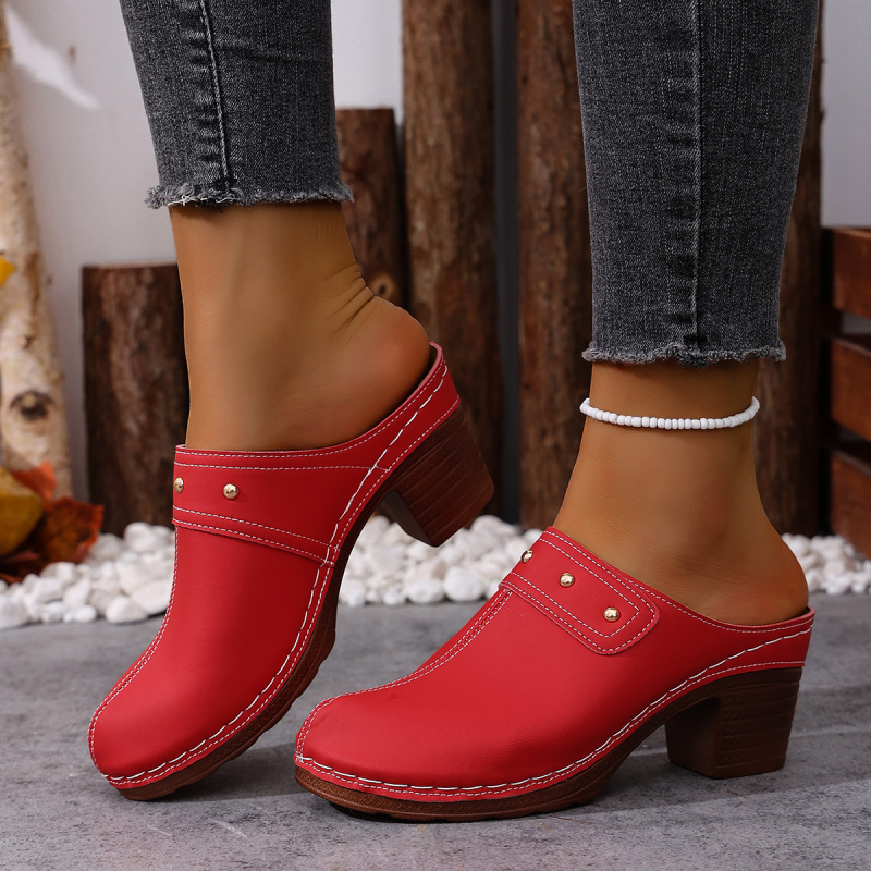 Πέδιλα με ανοιχτό δάχτυλο, άνω μέρος από τεχνητό δέρμα, PU σόλα, γαλλικό τακούνι 6–8 εκ.