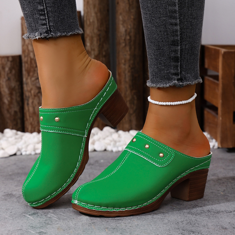 Πέδιλα με ανοιχτό δάχτυλο, άνω μέρος από τεχνητό δέρμα, PU σόλα, γαλλικό τακούνι 6–8 εκ.