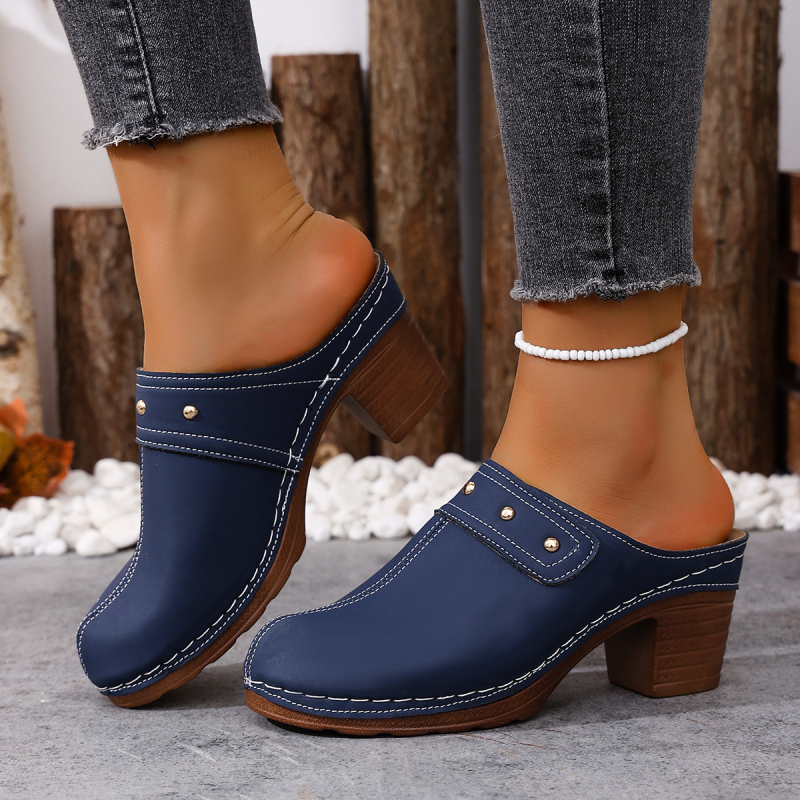 Πέδιλα με ανοιχτό δάχτυλο, άνω μέρος από τεχνητό δέρμα, PU σόλα, γαλλικό τακούνι 6–8 εκ.