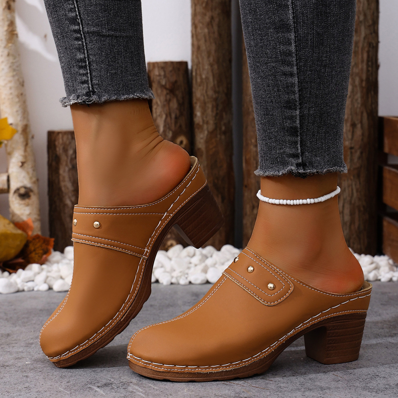 Πέδιλα με ανοιχτό δάχτυλο, άνω μέρος από τεχνητό δέρμα, PU σόλα, γαλλικό τακούνι 6–8 εκ.