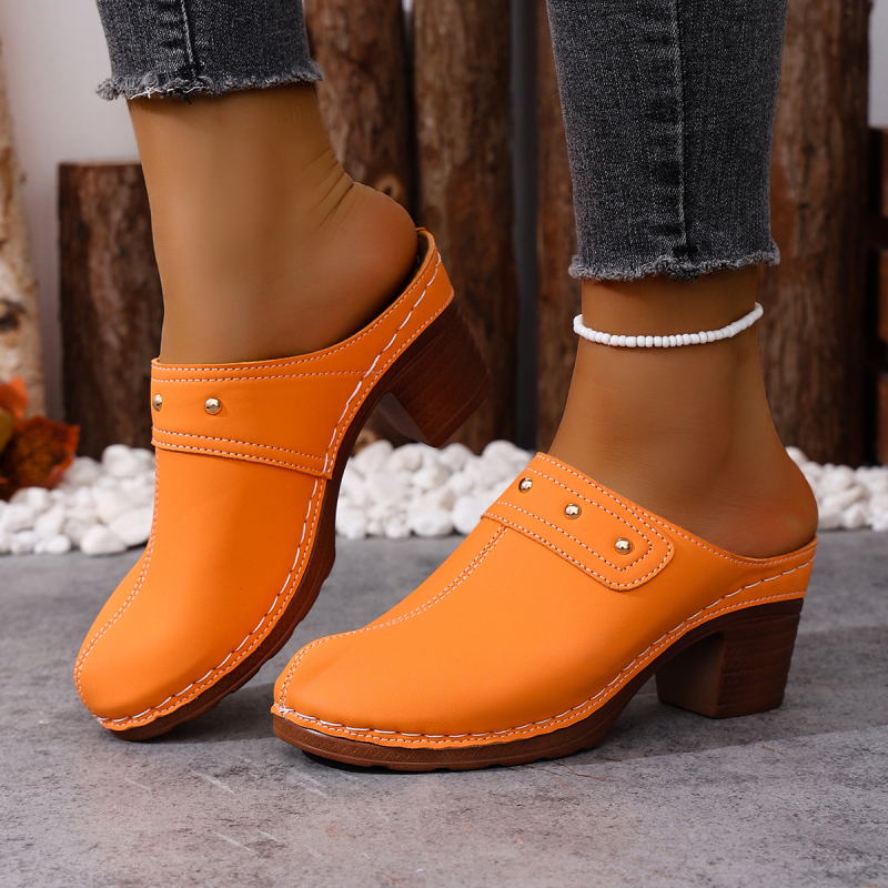 Πέδιλα με ανοιχτό δάχτυλο, άνω μέρος από τεχνητό δέρμα, PU σόλα, γαλλικό τακούνι 6–8 εκ.