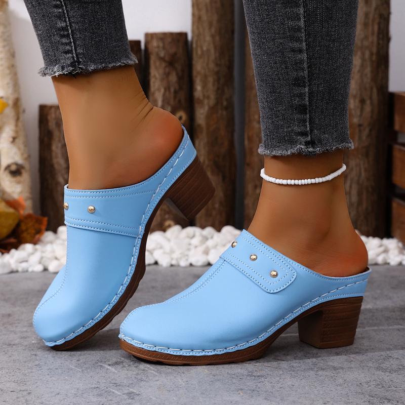 Πέδιλα με ανοιχτό δάχτυλο, άνω μέρος από τεχνητό δέρμα, PU σόλα, γαλλικό τακούνι 6–8 εκ.